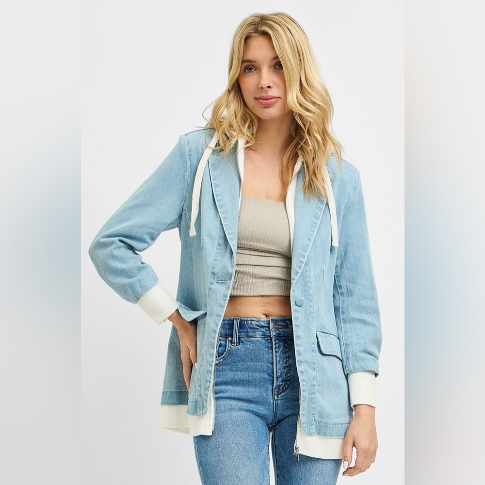 RISEN One Button Blazer with Hoodie Jacket - Picture 5 of 7